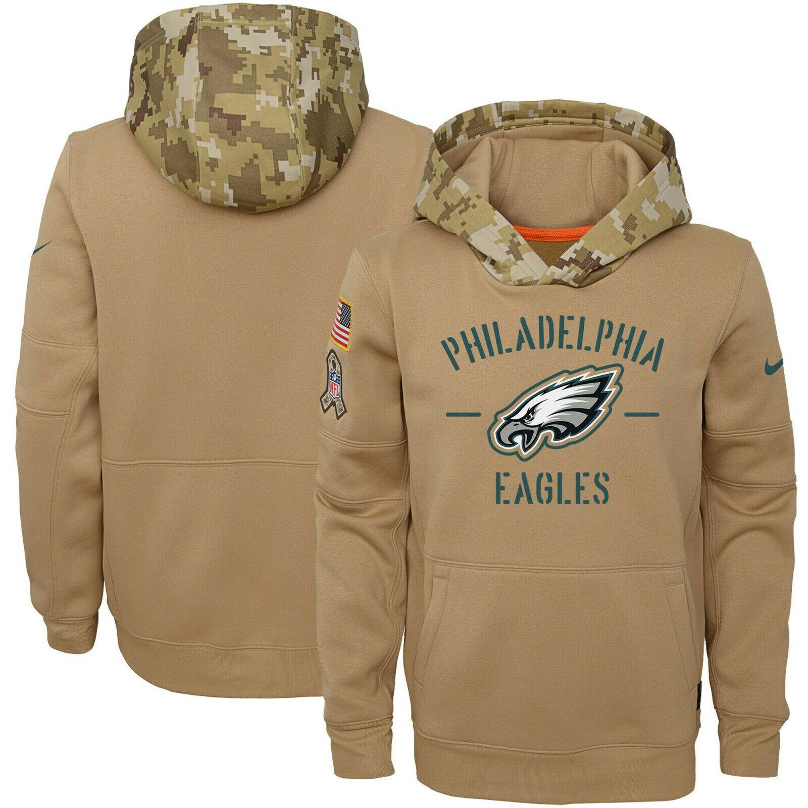 Men's Tan Philadelphia Eagles 2019 Salute to Service Sideline Therma Pullover Hoodie